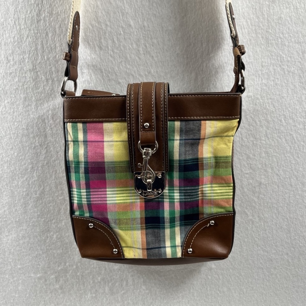VTG Chaps Ralph Lauren Crossbody Purse Madras Plaid Adjustable Strap Preppy